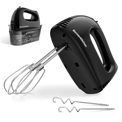 Buy Bonsenkitchen Hand Mixer, 5 Speed Powerful Electric Hand Whisk, with 2 Stainless Steel ...