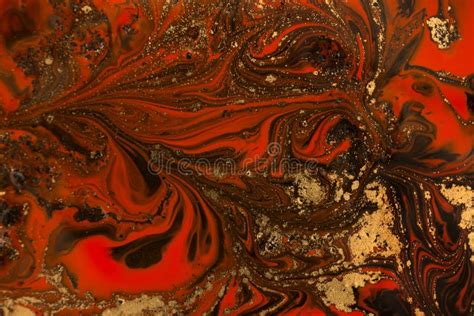 Gold Marbling Texture Design. Red and Golden Marble Pattern. Fluid Art. Stock Photo - Image of ...