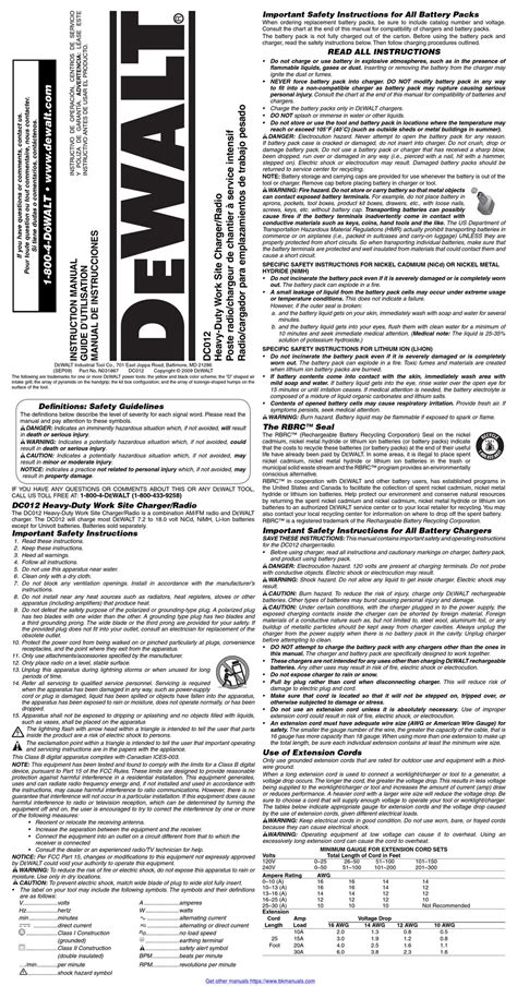 DEWALT DC012R INSTRUCTION MANUAL Pdf Download | ManualsLib