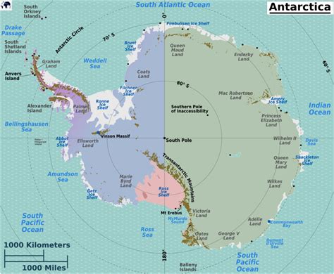 Printable World Map with South Pole in PDF