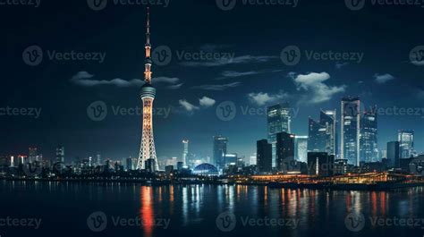 Night view of Tokyo Skytree. Generative AI 32977737 Stock Photo at Vecteezy