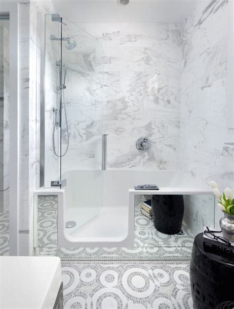 34 Stunning Marble Bathrooms with Silver Fixtures | Bathtub shower combo, Walk in tub shower ...