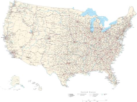 Poster Size USA Map with Cities, Highways US Highways State Roads and ...