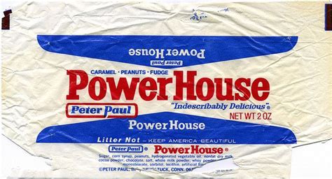 Peter Paul - Power House Candy Bar. | Candy bar wrappers, Favorite candy, Candy bar