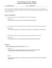 Surface Tension - Lab Report 2 - General Biology I and Lab BIO195 ...