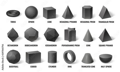 Realistic 3d basic shapes. Sphere shape with shadow, cube geometry and ...