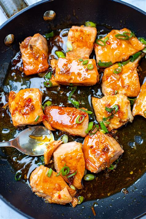 Salmon Bites With Sticky Sweet Chili Soy Glaze - Recipe OCean