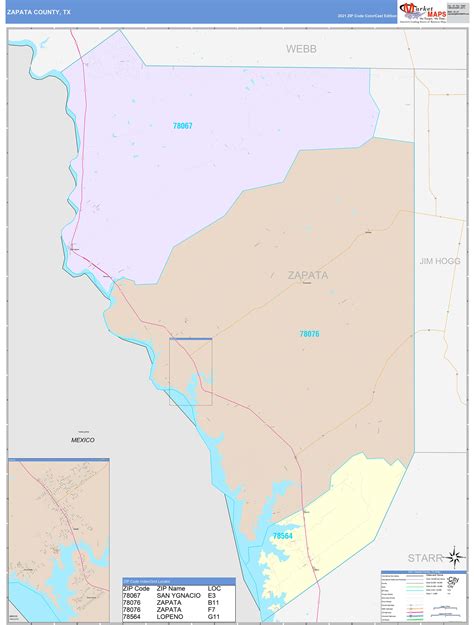 Zapata County, TX Wall Map Color Cast Style by MarketMAPS - MapSales.com