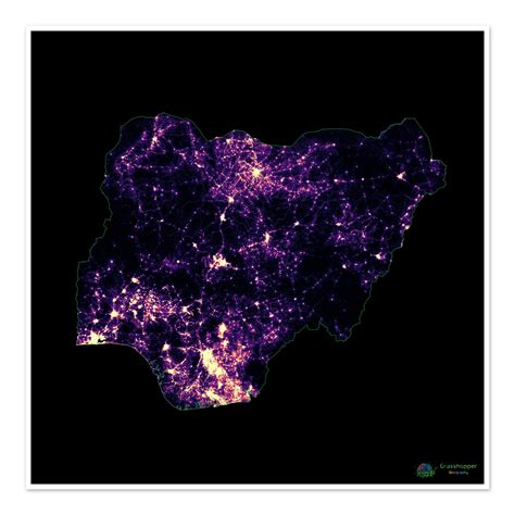 Nigeria - Population density heatmap - Fine Art Print – Grasshopper ...