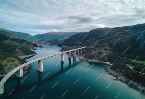 Premium Photo | Aerial view saltstraumen bridge in norway road above sea connecting islands top ...