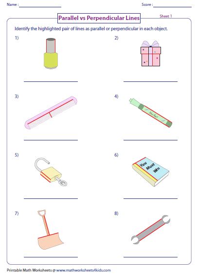 Parallel, Perpendicular and Intersecting Lines Worksheets