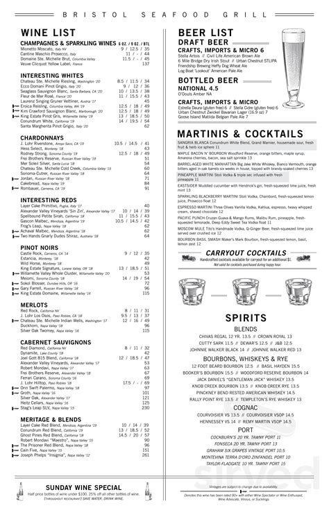 Bristol Seafood Grill menu in Leawood, Kansas, USA