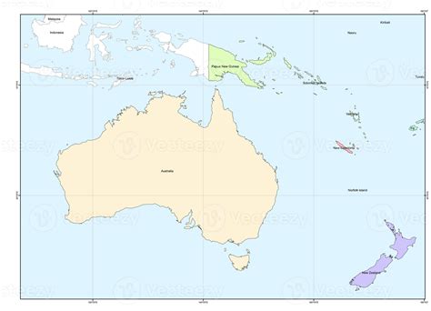 administrative map of the boundaries of the Australia continent, each country is distinguished ...