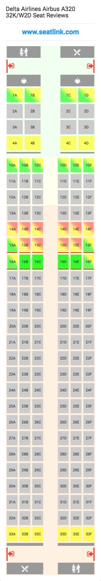Delta Airlines Airbus A320 32K/W2D Seating Chart - Updated April 2022 - SeatLink
