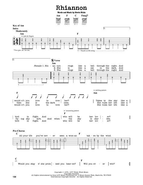 Rhiannon by Fleetwood Mac Sheet Music for Guitar Cheat Sheet at Sheet Music Direct