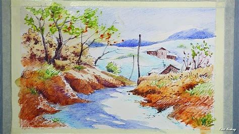 Watercolor Pencil Scenery Painting Tutorial - YouTube | Watercolor pencil art, Pencil landscape ...
