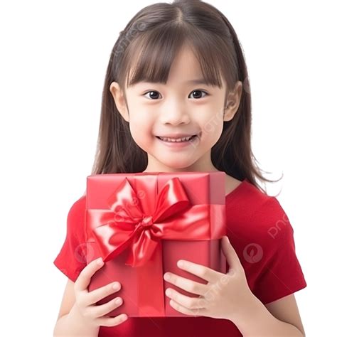 Little Asian Child With Red Dress Holding Red Gift Box For Christmas Festive, Kids Model, Kids ...