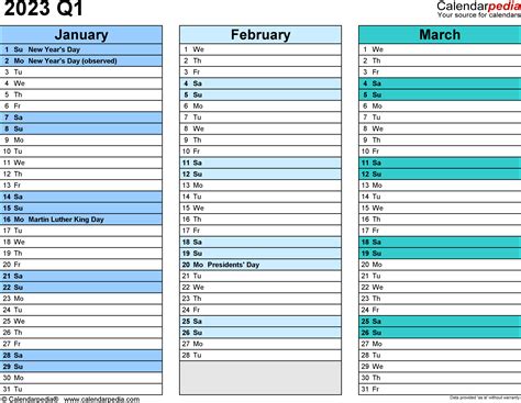 Quarterly Calendars 2023 - Free Printable Word Templates