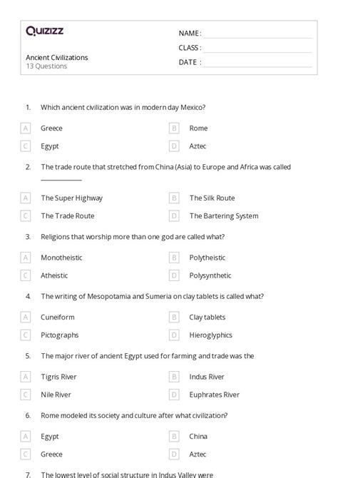 50+ ancient civilizations worksheets on Quizizz | Free & Printable