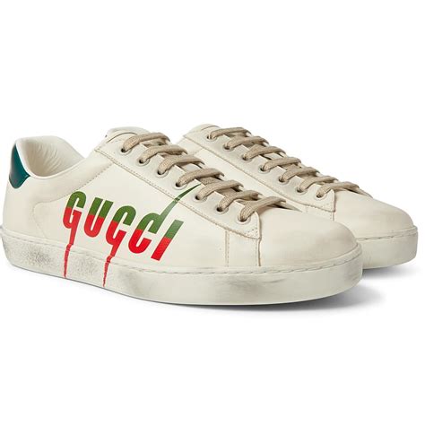 Gucci Ace Distressed Leather Sneakers for Men - Save 16% - Lyst