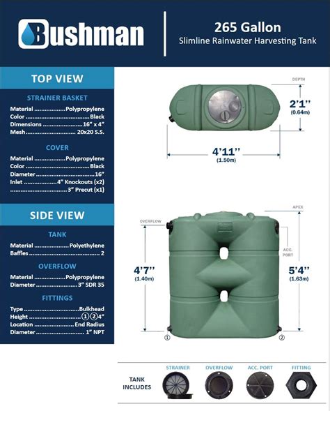 Bushman Slimline Rainwater Tank - 265 Gallon | TankAndBarrel.com