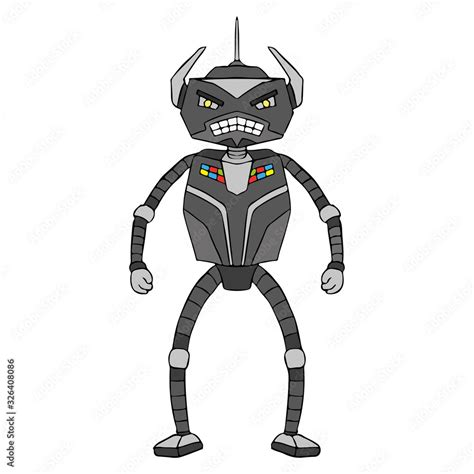 The evil robot. Front view. Vector graphic hand drawing. Isolated ...