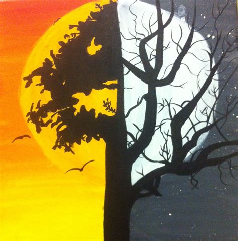 Day and Night Contrast - Acrylic Painting on Canvas