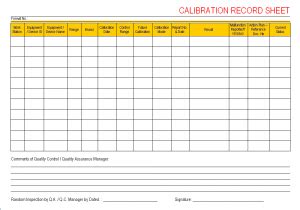 Calibration Record sheet