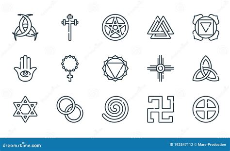 Spiritual Symbols Line Icons. Linear Set Stock Vector - Illustration of hanukkah, triqueta ...