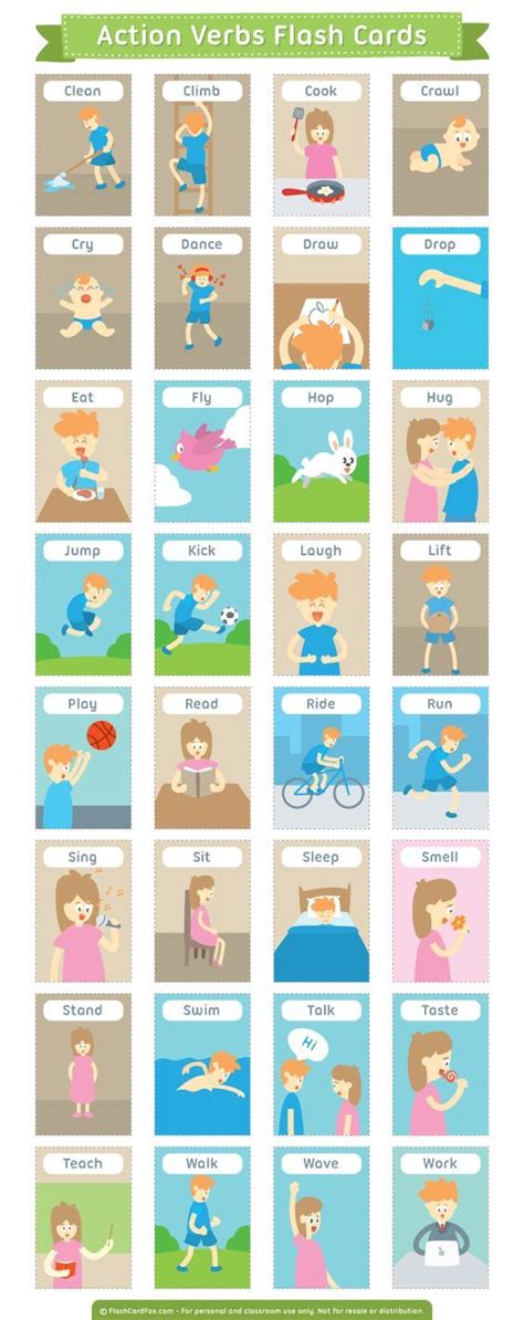 Free Printable Verb Flashcards With Pictures - Printable Form ...