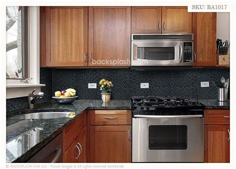 Black Granite Glass Tile Mixed Backsplash | Black backsplash, Kitchen ...