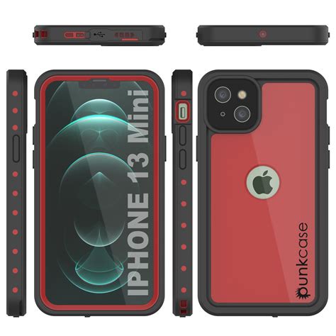 iPhone 13 Mini Waterproof IP68 Case, Punkcase [Red] [StudStar Series ...