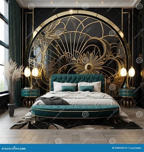 Stylish Art Nouveau Luxury Bedroom Stock Illustration - Illustration of ...