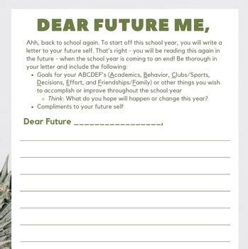 Dear Future Me Letter - Semester and School Year by HD Quality | TpT