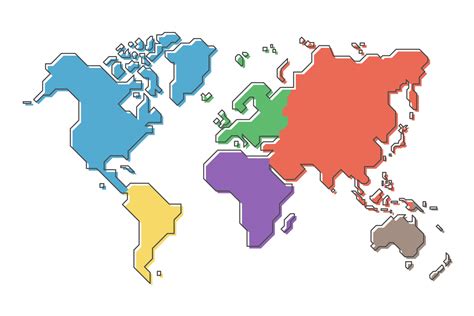 World map with multicolor continent and modern simple cartoon line ...