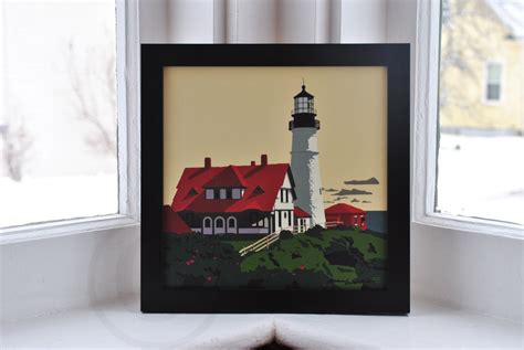 Portland Head Light Art Print 8" x 8" Framed Wall Poster By Alan Claud ...