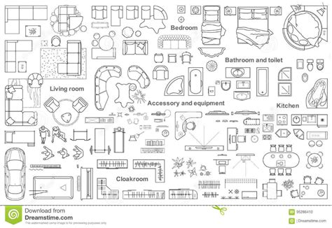 Set Of Furniture Top View For Apartments Plan. The Layout Of The ...