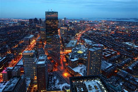 An aerial night view of Boston city center, Massachusetts | Vibration ...