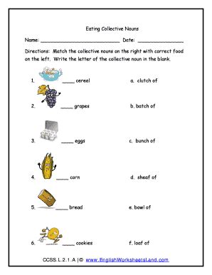 Collective Nouns Food Worksheet - Fill and Sign Printable Template Online