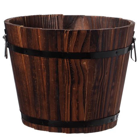 Rustic Wooden Whiskey Barrel Planter with Durable Medal Handles and ...