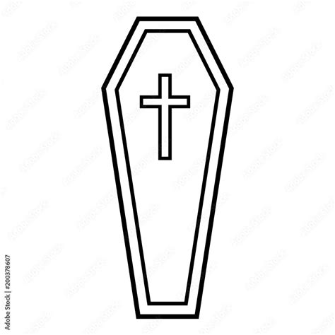 Simple, line art coffin illustration/icon. Isolated on white Stock ...