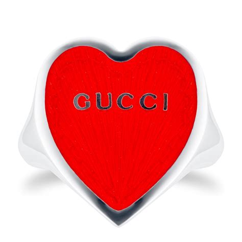 Gucci Exclusive Gucci Heart 925 Sterling Silver and Red Enamel Signet ...