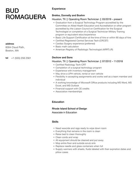 Operating Room Technician Resume Samples | Velvet Jobs