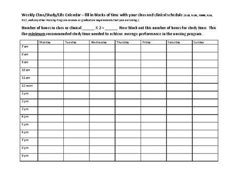 Monthly Nursing College Class Schedule Template Word Format - PDFSimpli