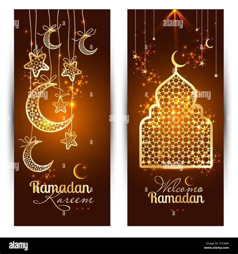 Vector illustration arabic ramadan kareem banners in dark in gold color Stock Vector Image & Art ...