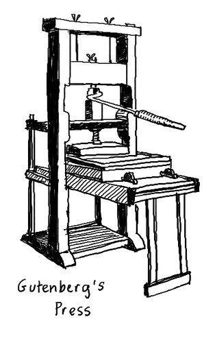 a drawing of a machine with the words gutenberg's press