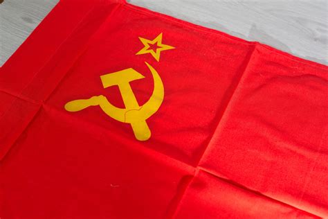 Vintage Soviet Flag / 1980's Russian Soviet Union Memorabilia / USSR Red and Golden Hammer and ...