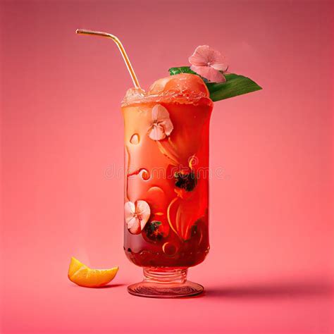 Singapore Sling Cocktail on Pink Background, Tropical Party Coctail ...