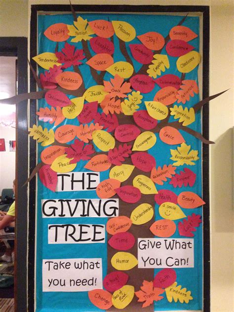 The giving tree bulletin board | Bulletin board tree, Thanksgiving bulletin boards, Elementary ...