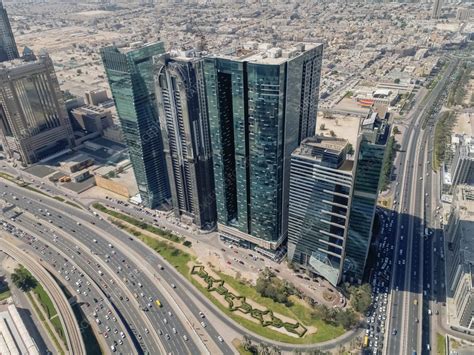 Aerial view of skyscrapers in Dubai, UAE - Stock Image - F038/9485 ...